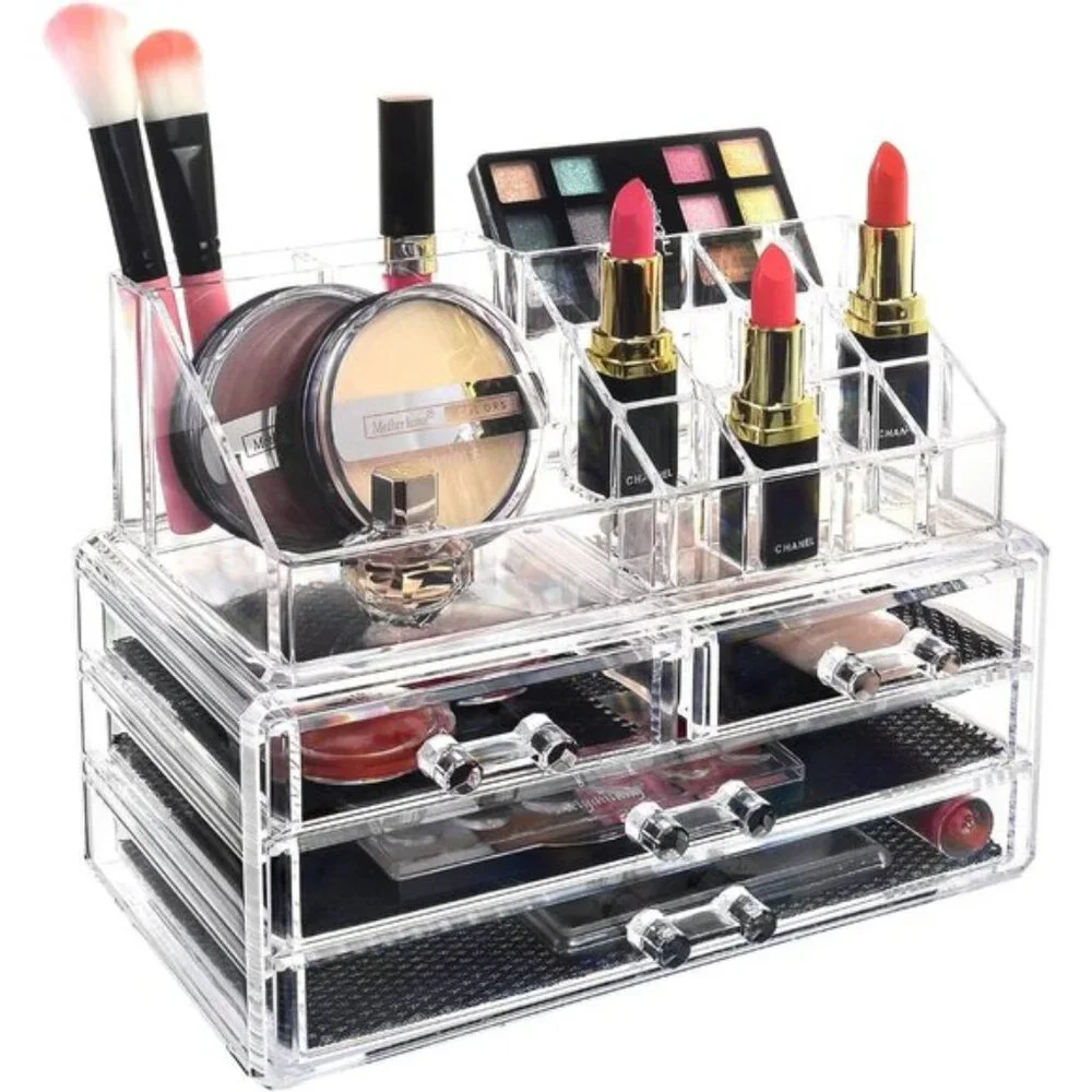New Acrylic Makeup Organizer with 4 Drawers & Lipstick Holder for Vanity & Room